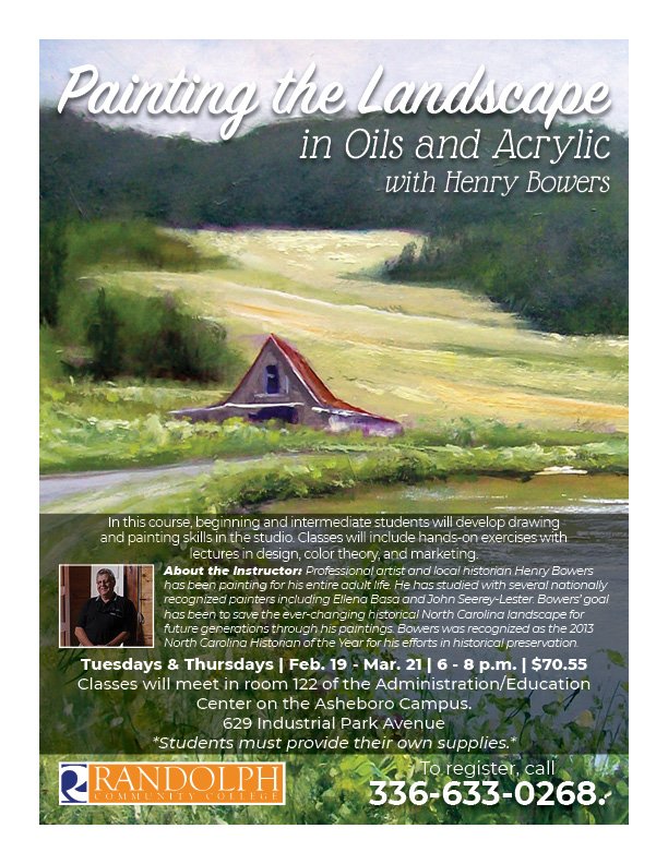 RandolphCC's tweet image. Grab a brush and try something new! A local master is teaching this class that starts in just a few days, Tues., 2/19. Register today by calling 336-633-0268. #RCCPROUD