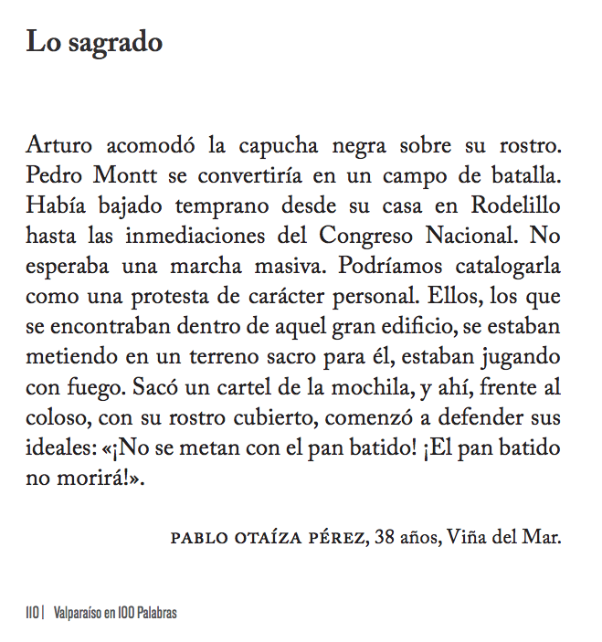 #cuentodeldía: "Lo sagrado", publicado en el libro con los mejores 100 cuentos de la versión IV de #valparaísoen100palabras