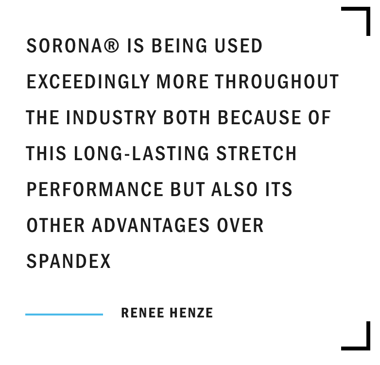 SoronaFiber's tweet image. The long-lasting stretch of Sorona® fibers, combined with their dyeability and recyclability, makes Sorona® a compelling alternative to spandex. Read our Q&amp;amp;A with Renee Henze for details on stretch and her 2019 predictions for the industry&amp;gt;&amp;gt; bit.ly/2GcYdW1 #MadeForGood