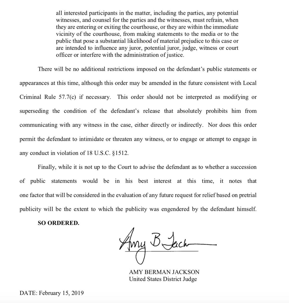 Southpaw Here Are The Orders Note The Last Paragraph In Particular Cautioning Stone Tl Dr Stone Can Keep Going On Fox News For Now However Unwise It May Be For Him