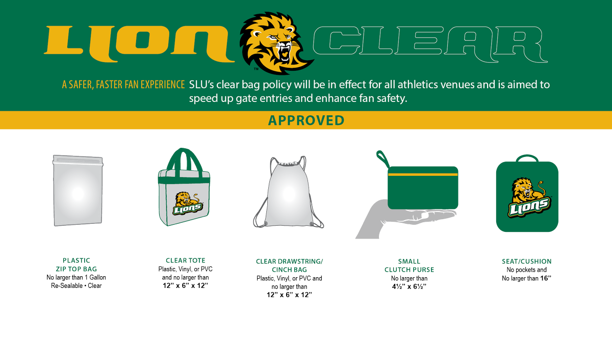 LionUpAthletics's tweet photo. Don't be denied at the gate #LionNation. Remember your clear bag for games this spring at the U.C., North Oak Park and #ThePat. https://t.co/w86xcLOskz