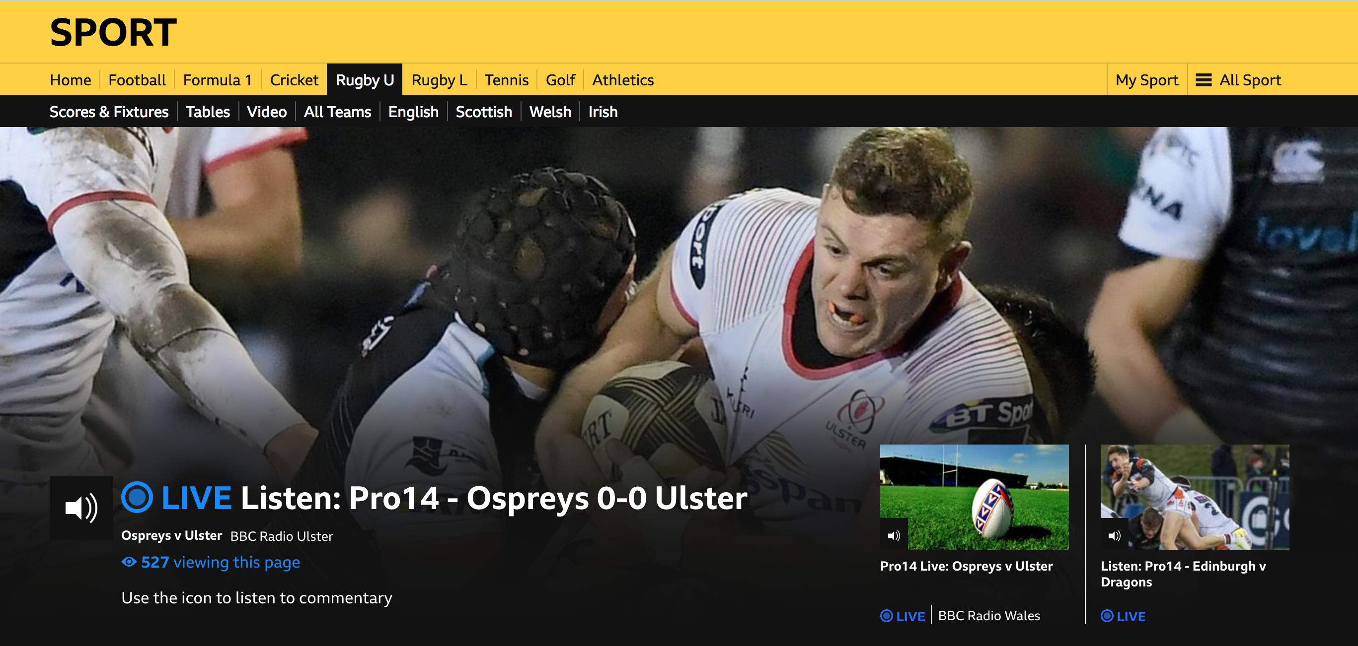 BBC Sport Wales on Twitter: "Ospreys Ulster 🏉 It's not been a classic far in Bridgend as we approach half-hour mark... 📻 You can listen to the game live