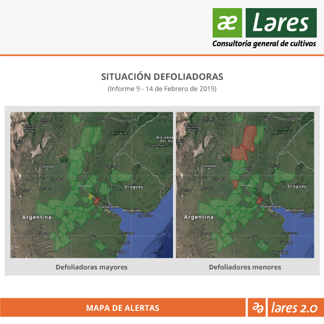 LaresSRL1's tweet photo. #Soja 2da: Nuestro #MapaDeAlertasLares20 muestra departamentos en rojo (máxima preacaución), debido a la presencia de altas presiones de lepidópteros mayores y menores a 1.5 cm👇 #InformeLares ampliado:  https://t.co/JQ6yqVyzOP https://t.co/Q4fBtFi3AR