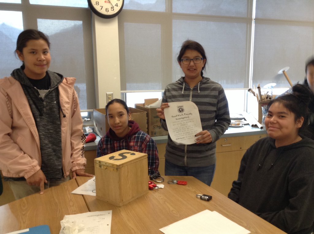 MsKClass's tweet photo. The grade 8's were so excited when they saw the breakout boxes that I assigned the reading for homework and they completed the challenge this morning. So engaging! @Exshawschool @MountainEdu https://t.co/rM8N3Tb2pC