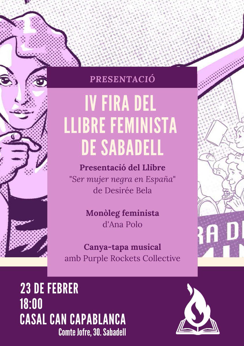 ⚠ ATENCIÓ!

📒 Obriu agendes!!
Ja tenim aquí la Presentació de la IV FIRA DEL LLIBRE FEMINISTA DE SABADELL!

📆 Dissabte 23 de febrer 2019
🕕 18:00
📍 Casal <a href="/cancapablanca/">Can Capablanca</a>

Amb @desiree_bela, <a href="/anapolo___/">Ana Polo</a> i Purple Rockets Collective!
US ESPEREM!!
