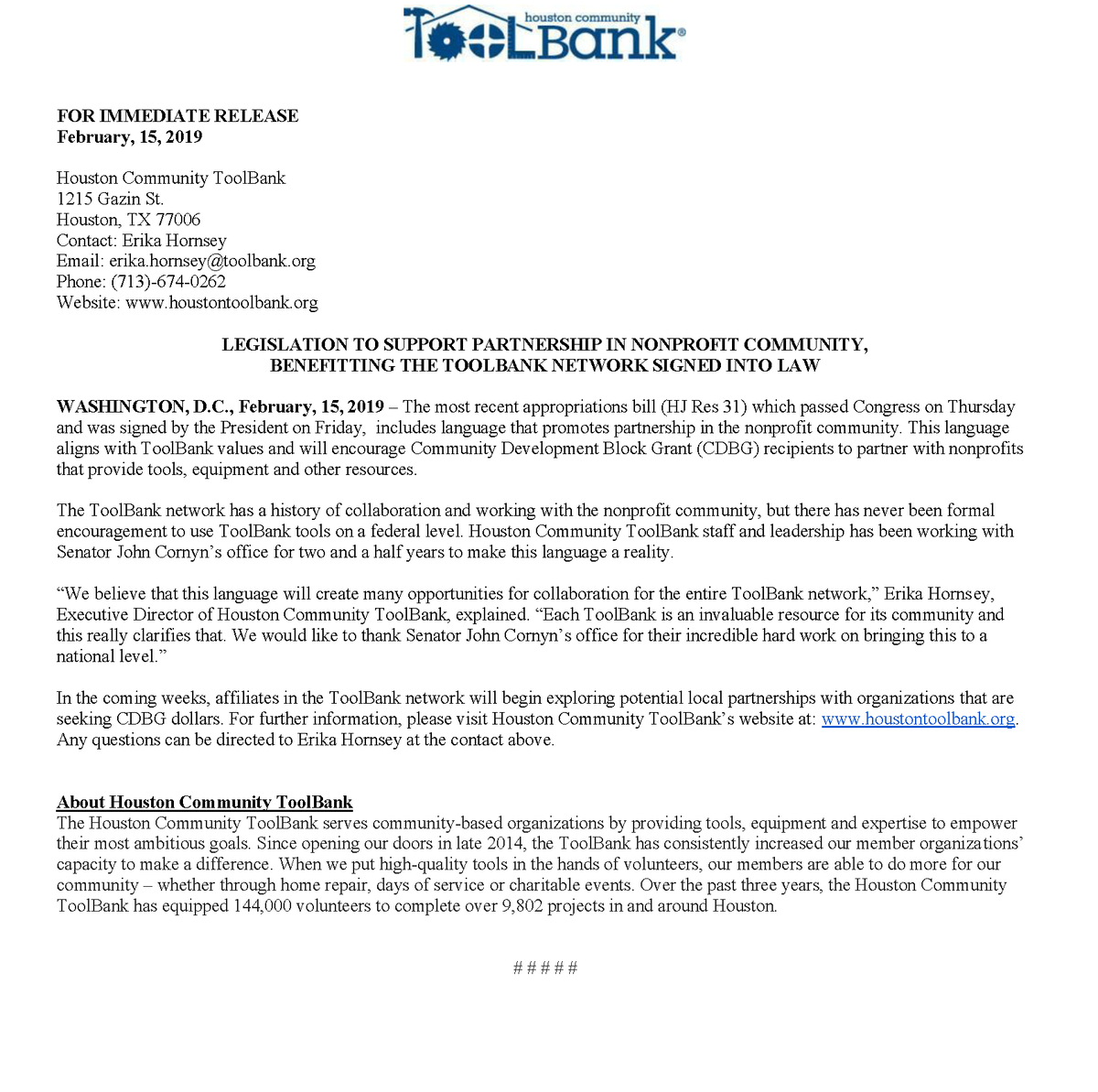 HouToolBank's tweet photo. LEGISLATION TO SUPPORT PARTNERSHIP IN NONPROFIT COMMUNITY,
BENEFITTING THE TOOLBANK NETWORK SIGNED INTO LAW. #bluetools #houtoolbank #community #nonprofit #partnership #toolsforhope https://t.co/zPII8ezqWs