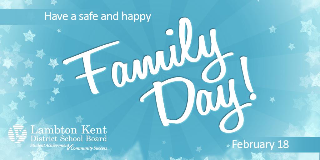 LKDSB closed Family Day (Feb. 18)
All Lambton Kent District School Board locations will be closed on Monday, Feb. 18 for the Family Day holiday. Best wishes to all LKDSB staff, students and families for a wonderful holiday spent with family and friends.