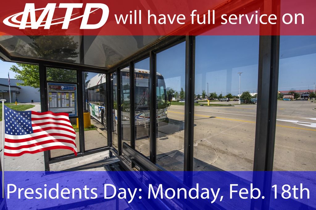 rideMTD's tweet image. Hey #Chambana! Just an update: we'll be in full service on Presidents Day! So if you need a ride to the library to catch up on your presidential history, we've got you covered.😉