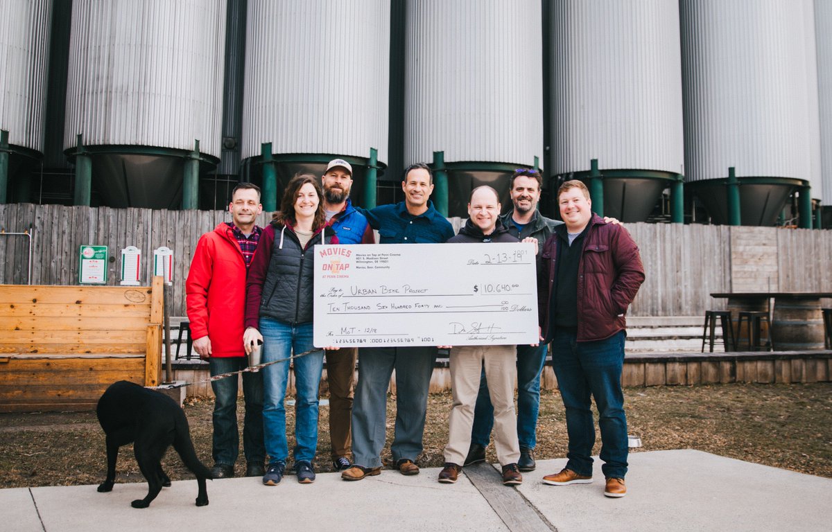 Beer &amp; Benevolence visits are some of our favorite visits! Thanks to a great partnership with <a href="/PennCinema/">Penn Cinema</a> (Riverfront) and the efforts behind 'Movies on Tap,' we were able donate more than $10,000 to the <a href="/UrbanBikeDE/">Urban Bike Project</a> and all the awesome work they do! 🍻 #BeerAndBenevolence