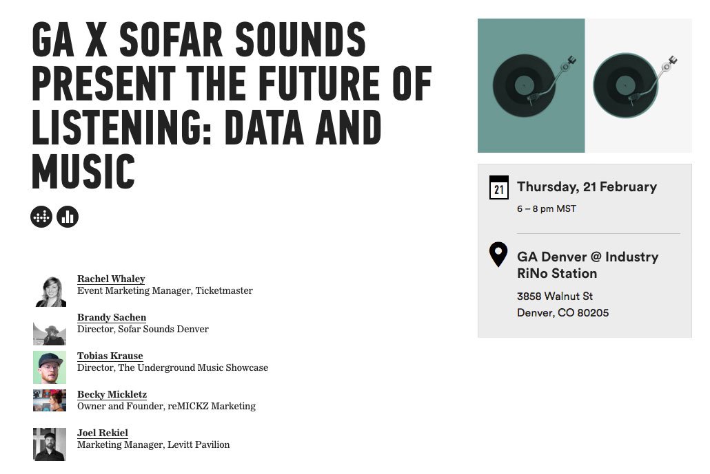 raywhay's tweet photo. I'm thrilled to announce that I'm going to be on a panel, "The Future of Listening: Data and Music" hosted by @GA_Denver &amp; @sofarsounds next Thurs, Feb 21st. That's not all! Sofar is hosting a private show right after the panel. 

RSVP 👉 https://t.co/37VfaXUJqV https://t.co/r9mcVWmeFR