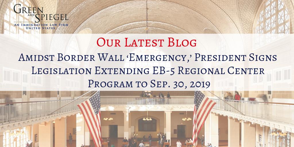 GreenSpiegelUS's tweet image. On 2/14/2019 the US House and Senate passed funding legislation re-authorizing vital #ImmigrationPrograms including the #EB5 Regional Center Program. It was signed into law by the President today. Learn more: bit.ly/2T0hm3y #GreenSpiegelUS #FundingLegistlation