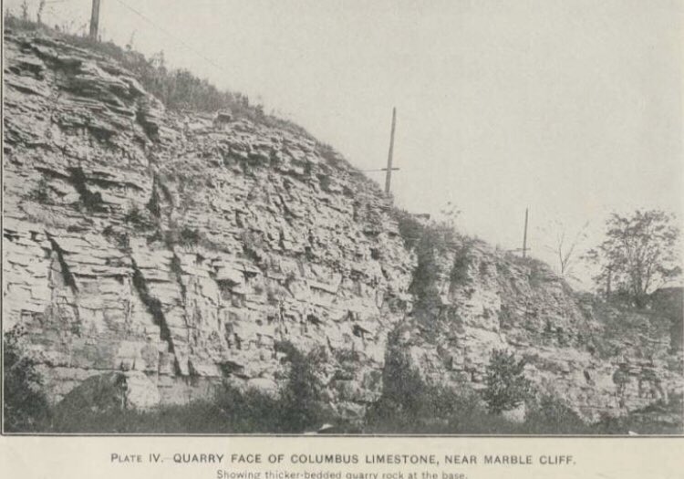 The church is built of limestone from the nearby Marble Cliff Quarry, drawing a link to the Italian building tradition of quarry workers collecting the stone for their parish church.