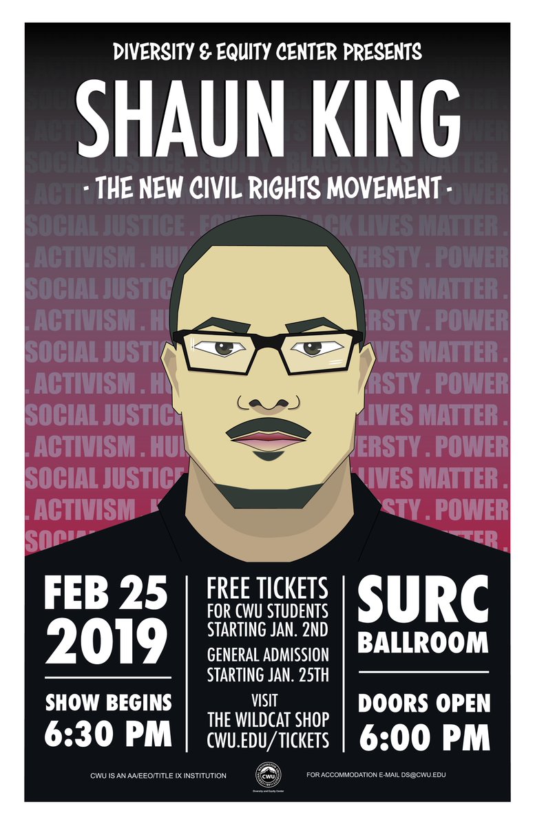 CWUHype's tweet photo. Did you get your FREE student ticket to see @shaunking at @CentralWashU on Feb. 25? 👋 https://t.co/pZUt1ceSJl