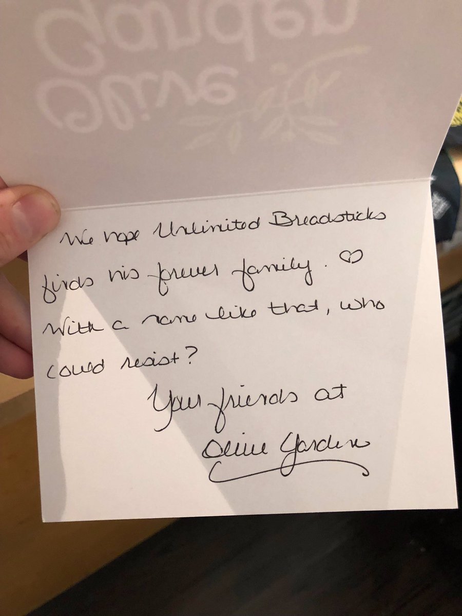 Unlimited Breadsticks received a care package and a good luck card from <a href="/olivegarden/">Olive Garden</a>, and it’s the best Valentine’s Day gift ever 😭❤️