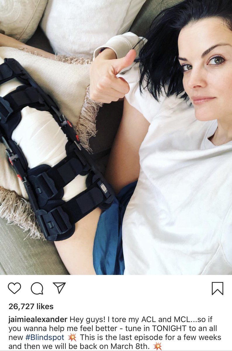 Jaimie_Web's tweet photo. Oh no! @JaimieAlexander is hurt. I hope she has a speedy recovery! It sounds painful. Be sure to tune in to #Blindpsot tonight! #JaimieAlexander 

Photo via her iG https://t.co/TreiAWBbyG