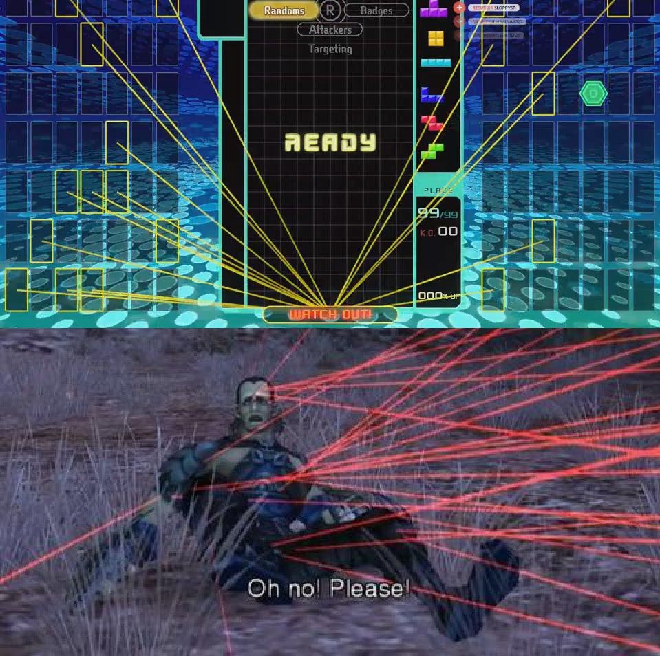 Turret_100's tweet photo. @AndreSegers @GameXplain Also Tetris 99 in a nutshell

 From Xenoblade Chronicles subreddit           u/RawkHawk2010 https://t.co/DY18OlUUSx
