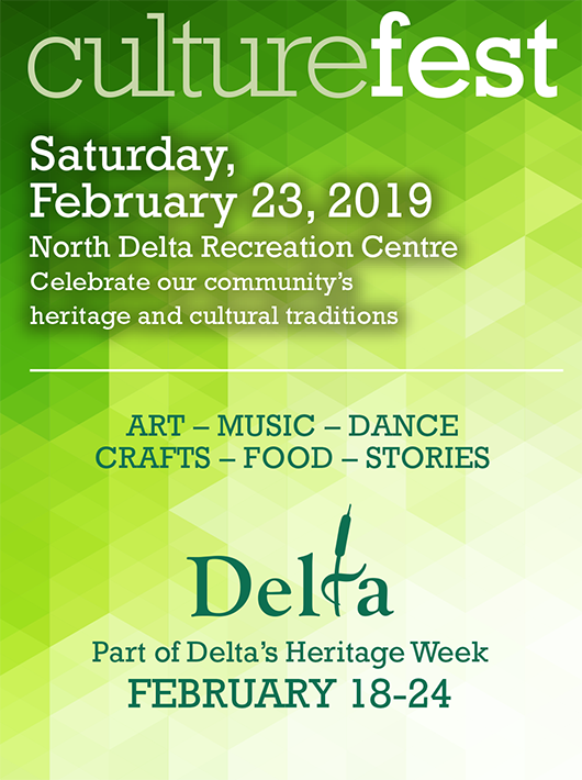 delta_museum's tweet photo. CULTUREFEST | Saturday, February 23, 11 AM – 3 PM
Celebrate our community’s heritage and cultural traditions at the North Delta Recreation Centre. https://t.co/60xelUw3bw