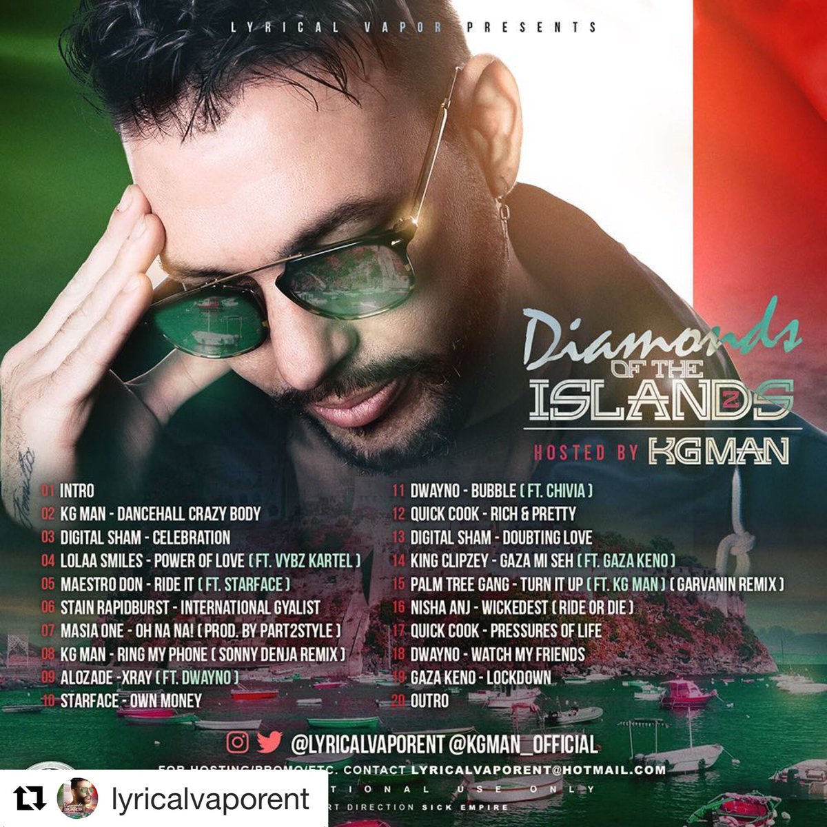 quickcookvip's tweet photo. @lyricalvaporent with @get_repost
#DiamondsOfTheIslands2 Hosted By @kgman_official Out Now On @DatPiff !! Salute 2 All The Artists That Grabbed A Slot !! #LyricalVapor #KgMan #DanceHall #EdM #Reggae #Music #GoodVibes #TurnItUp #PartyTime #Minnesota2Italy #Jamaica #Carribean #🔥 https://t.co/NVs9OxslEq