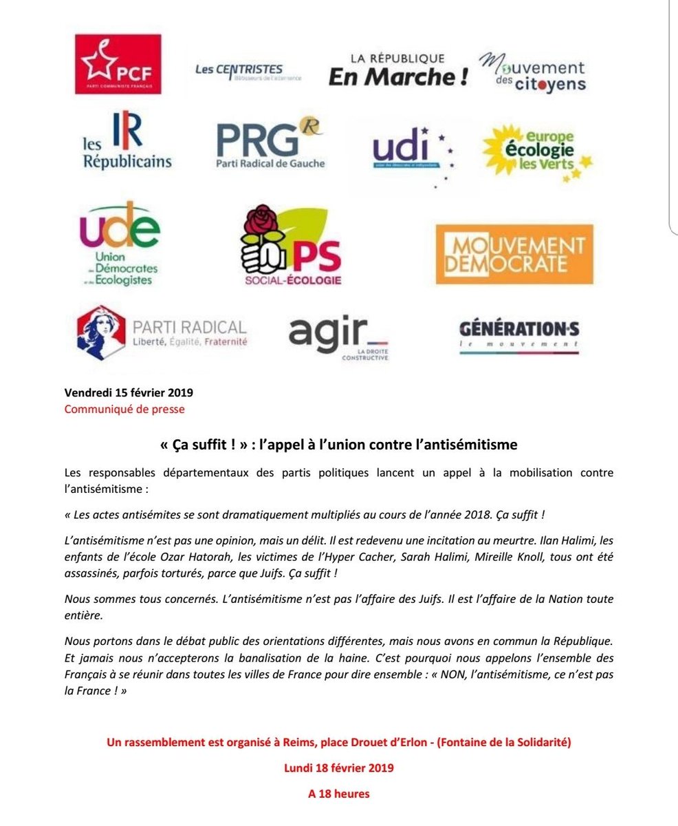 CedricLATTUADA's tweet photo. Appel à l'union contre l'antisémitisme dans la Marne : le PCF est signataire et appelle à la mobilisation. Rdv lundi 18 à 18h place d'Erlon à Reims https://t.co/81Tbnu9YLW