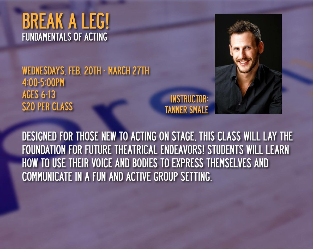 Email Academy Coordinator, Ashlea Harrington, to enroll! ashlea@premierarts.org

“Break a Leg!” 
Acting Fundamentals
Wednesdays 4:00-5:00pm
60 minute class
Ages 6-13
