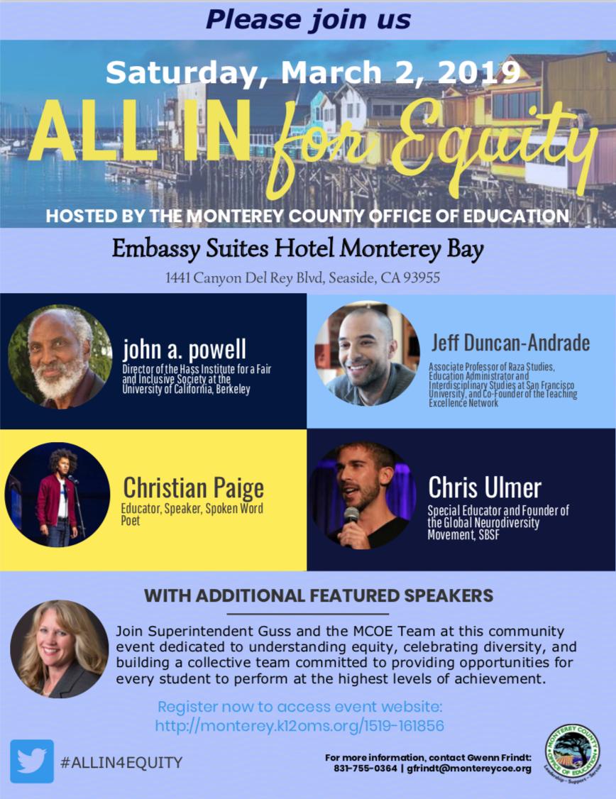 adoptedelf's tweet photo. Join @MCOE_Now on March 2, 2019 for the All In for Equity Conference. Sign-up at: https://t.co/ekLeRFDy8E. Looking forward to seeing you! @pk12innovation #allin4equity #MCOETeamES https://t.co/hy54HsuJU2