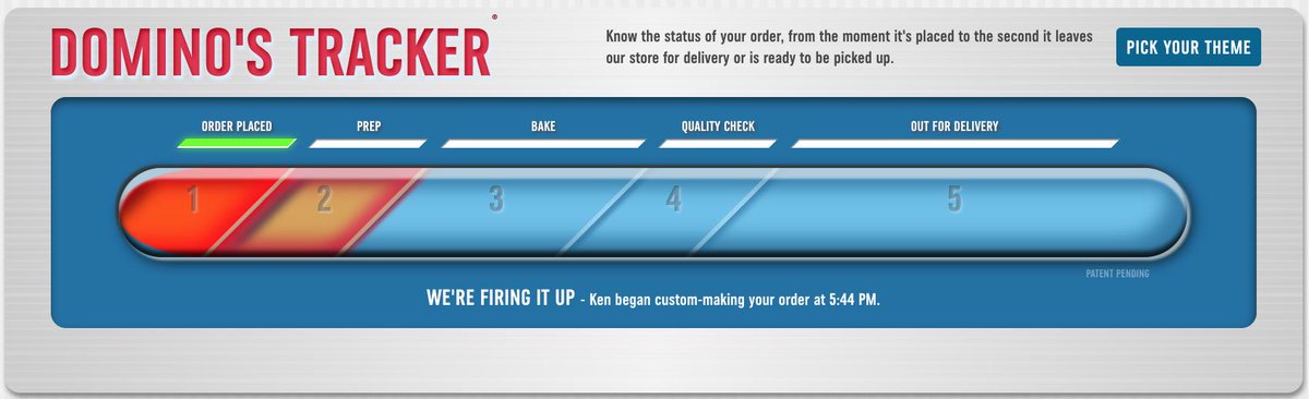 LeighCassell's tweet photo. Ordering pizza w/ my kids tonight from @dominos &amp; we are watching the #DominosTracker My kids noticed that it’s a #timeline Once it arrives we can figure out how long the whole process took &amp; then we can figure out how many minutes per step. Lots of possibilities here #Math #edu https://t.co/ptwBgWv70d