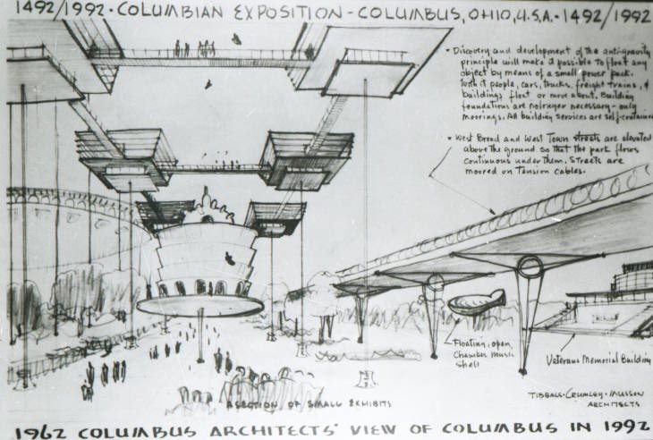 In 1962, for the sesquicentennial of the city’s founding,  @DispatchAlerts asked 3 local firms to submit a vision for the Columbus of the Future: Holroyd & Myers (first two), Brooks & Coddington, and Tibbals-Musson. So we’ll get into the local firms by looking at those three...
