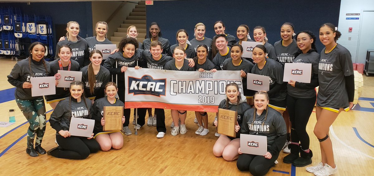 kcacsports's tweet photo. Hey @BravesAthletics! Looking sharp in your #KCACchampions tee-shirts provided by @BSNSPORTS! Congratulations on winning both the 2019 KCAC Cheer Championship and Dance Invitational tonight! And congrats to Coach Siebenthall on being named the 2019 KCAC Cheer Coach of the Year! https://t.co/Y4mPCuCstx