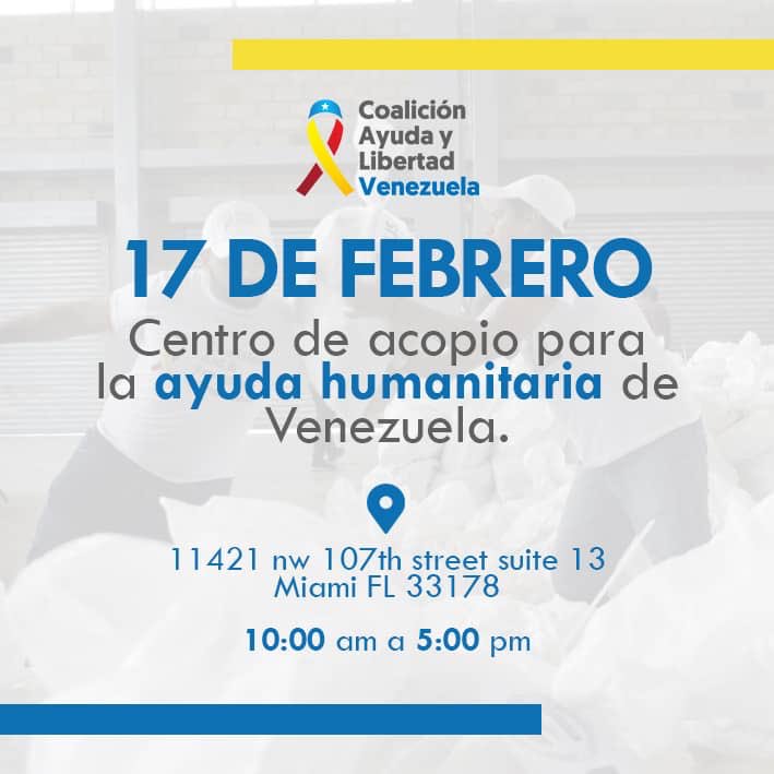 RDIVenezuela's tweet photo. Centro de acopio en #Miami. 
Pongamos nuestro granito de arena. Revisa la lista de peticiones 
Este domingo 17 en 👇🏻 https://t.co/oXt2Sk8guc