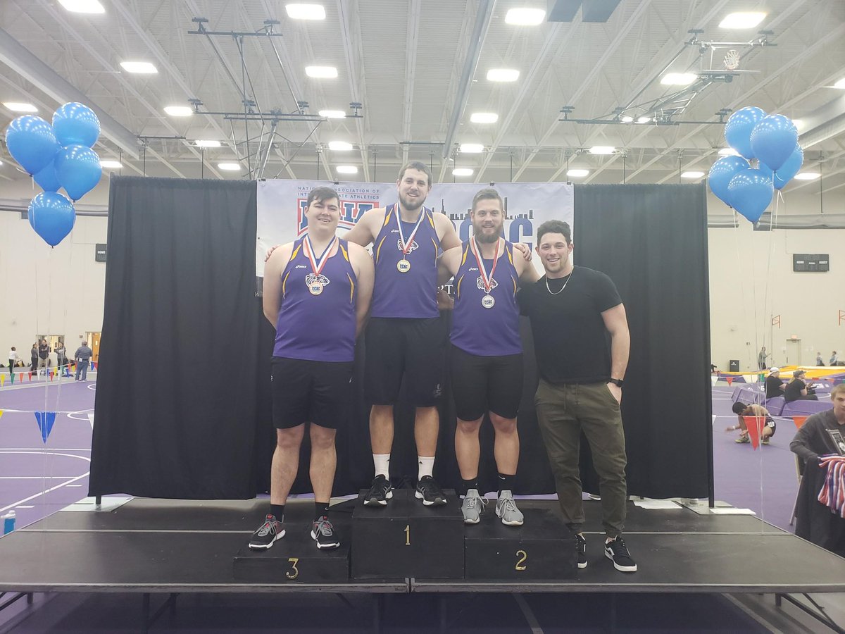 CCACSports's tweet photo. Bryce Vollrarh of @ONUAthletics sets a new CCAC Indoor Record in the Weight Throw as Tigers sweep podium! https://t.co/vretBv1MLh
