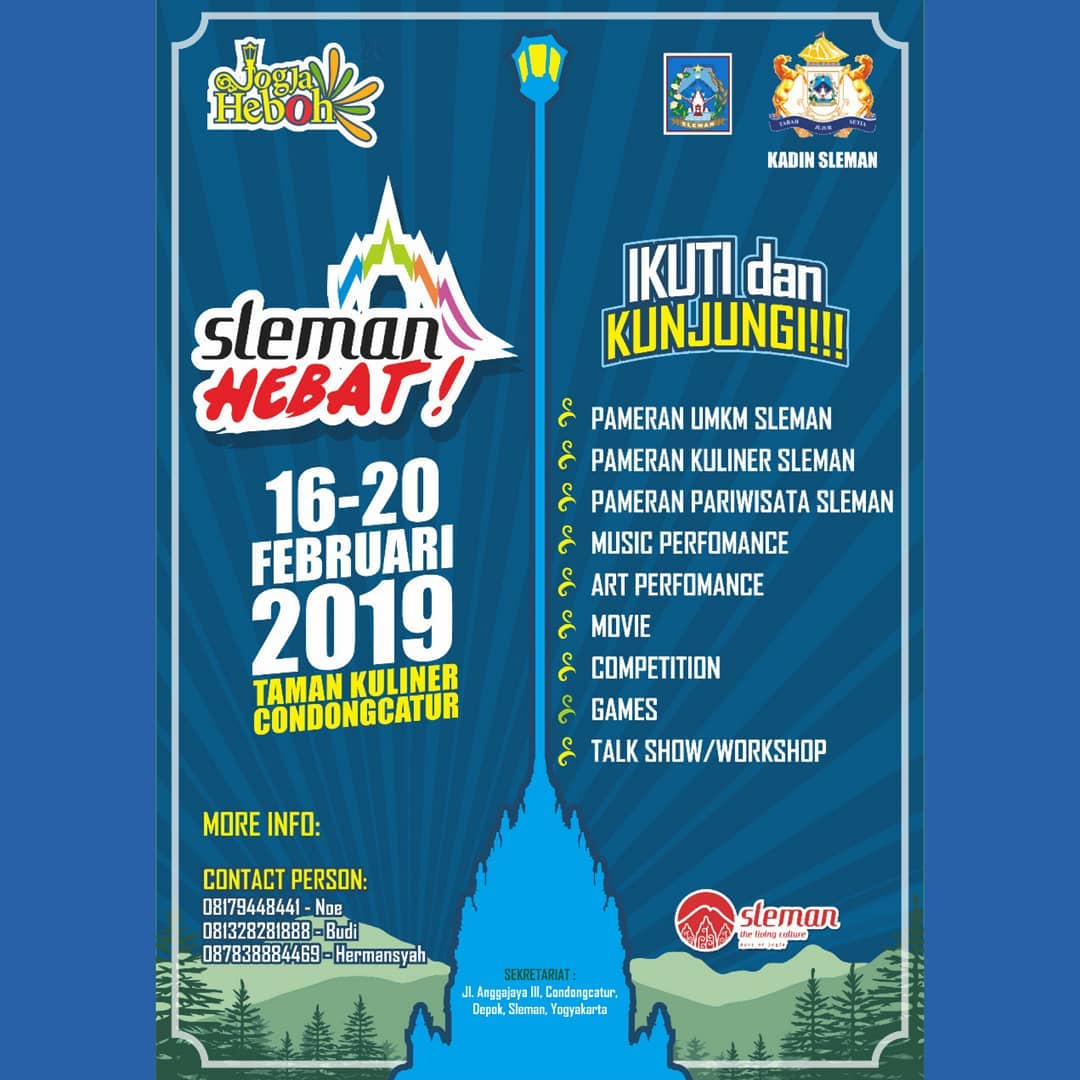 Sleman Hebat
📅 16-20 Feb 2019
🎯 Taman Kuliner Condongcatur

Dimeriahkan UMKM, Kuliner, Pariwisata, Seni, Musik, Video, Kompetisi, Permainan, Talkshow

<a href="/wisatasleman/">wisatasleman</a>
