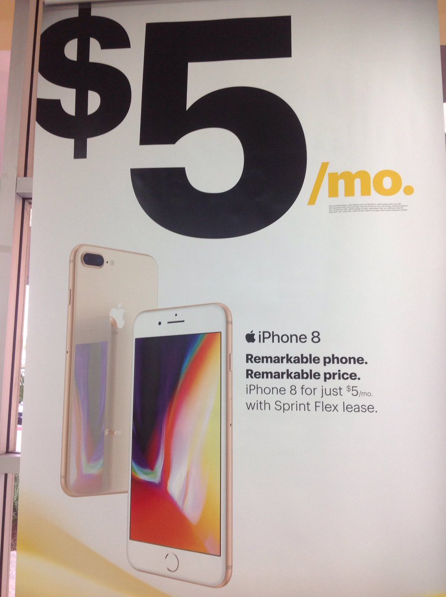 For a limited time you can lease the IPhone 8 for $5 a month! Yes you heard right only $5 A MONTH!! Come to your local sprint store at 8022 Limonite ste 106, Jurupa Valley 92509 
<a href="/LimoniteSprint/">Sprint Limonite</a> @Peter_Moreno_09