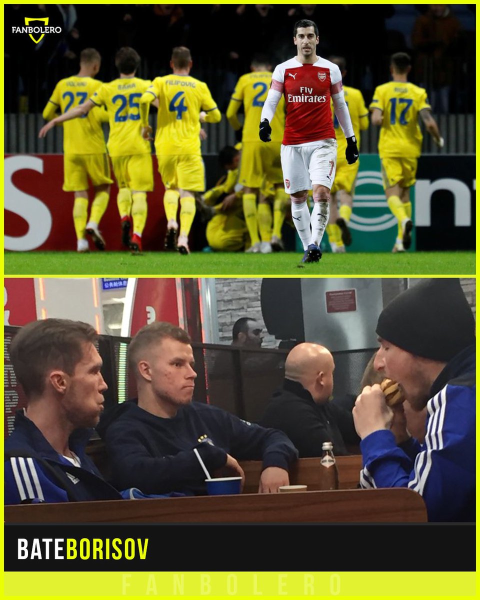 fanbolero's tweet photo. ¿Cómo celebraron los jugadores del BATE Borisov la victoria sobre el Arsenal en Europa League? Con una visita a una conocida cadena de hamburguesas 😂⚽️🍔🇧🇾 #BATEBorisov #BateArsenal #Arsenal #Gunners #EuropaLeague #Hamburguesa https://t.co/oo7hnrzXMv