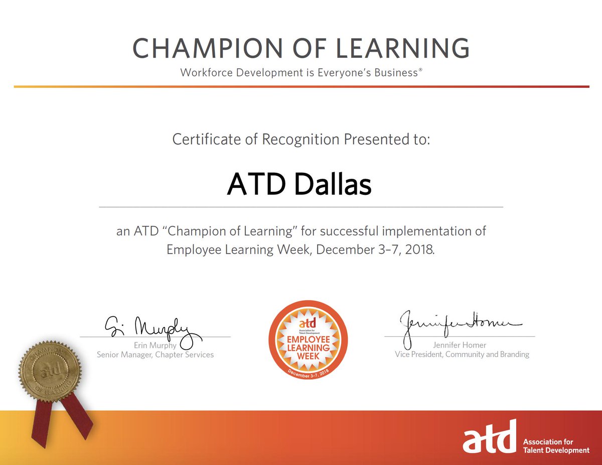 ATDDallas's tweet photo. Big news, #Dallas! We made ATD's Champion of Learning for partnering #AXISAwards with Employee Learning Week. Each Dec, we champion workforce development by recognizing those who change their organizations for good. #dallasknowstalent #atddallas #bethechange https://t.co/gxRKANfx5M