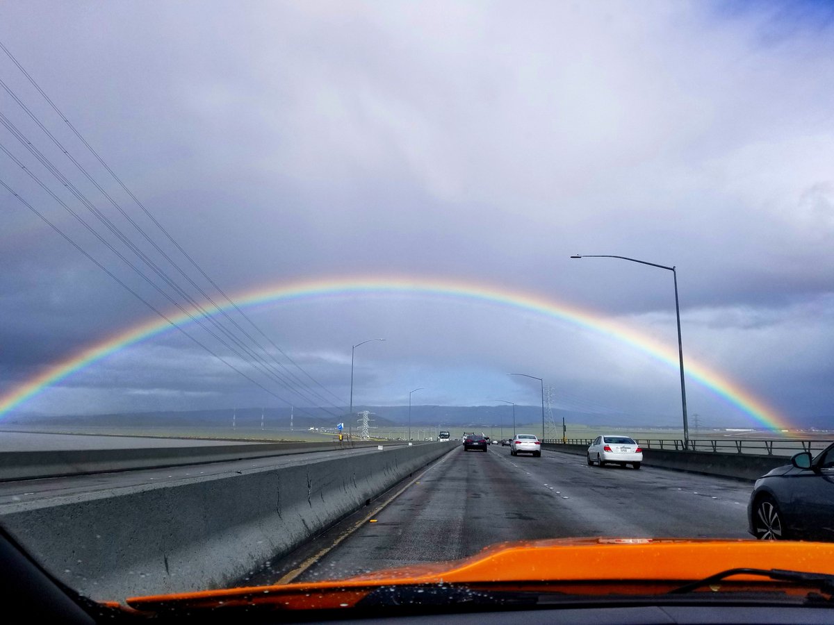 KTVU's tweet photo. Beautiful! A viewer captured this on the Dumbarton Bridge while heading towards Fremont. @ROrozcoKTVU says expect more scattered showers and rainbows!

Stay up to date with our new weather app. And send us your pics! Download: https://t.co/FWkocm2snE

Photo: Sarosh Dara https://t.co/rMH9u4GJTR