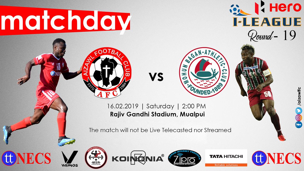 AizawlFC's tweet photo. It's Matchday!
Kickoff is at 2:00 PM.
See you all at Mualpui.
#Heroileague #AFCvMB #AizawlFC #Thepeoplesclub https://t.co/V3b5mj1XmY