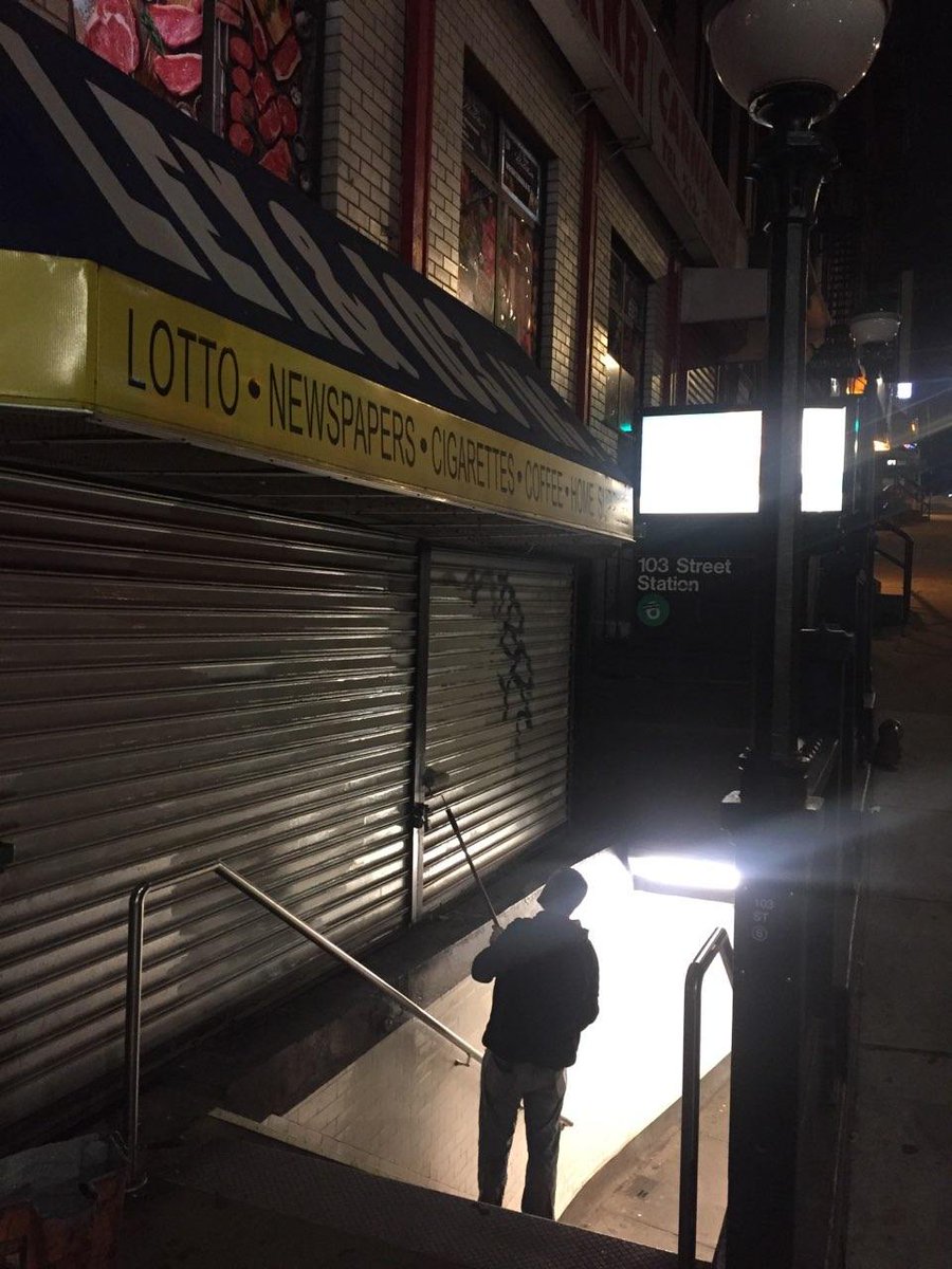 NYPD23Pct's tweet photo. After all the stores are closed and we're safely tucked in our beds, Detective Ross walks the streets of East Harlem with his paint and his roller setting things right so that we'll wake up to a beautiful, graffiti free #EastHarlem #ElBarrio. https://t.co/6W39bjILwf