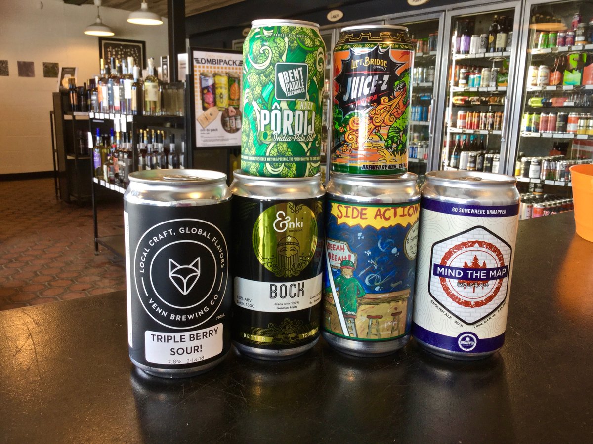 WineAndGarden's tweet photo. RT^@OmbiMN: Stuck in a rut? Try a new brew! From top left to bottom: @bentpaddlebeer Pôrdij Hazy IPA @LiftBridge Juice-Z NE IPA @vennbrewing Triple Berry Sour @enkibrewing Bock @BrokenClockbrew Side Action IPA @UnmappedBrewing Mind the Gap English Ale #CraftDefined https://t.co/75f0eytNxu