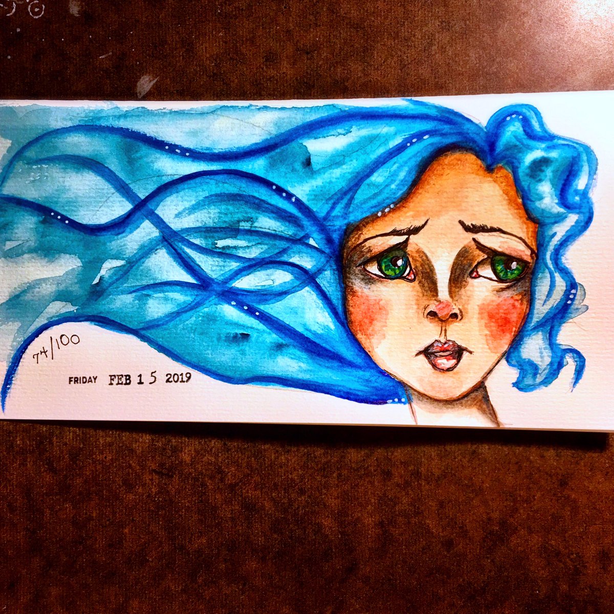 anniebluesky's tweet photo. Another #worriedgirl 74/100 #100funfabfaces #watercolor #artjournal https://t.co/tgQoNpcy2P