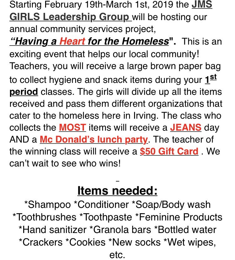 girlsJMS's tweet photo. Having A Heart for the Homeless starts Tuesday! #whowillwhenit @netzeroJMS https://t.co/6Mx01bBg5n