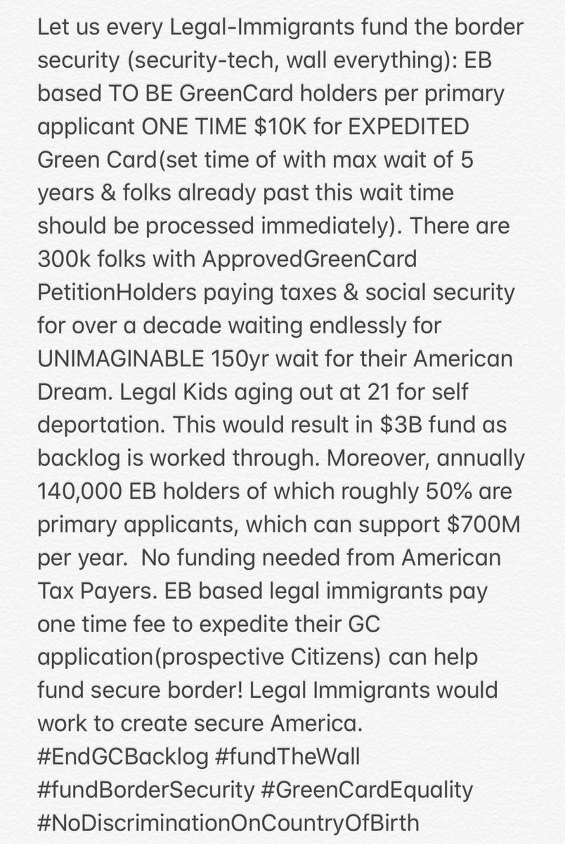 _RealImmigrant_'s tweet photo. @RepKenBuck @RepZoeLofgren DearCongressman-Solution to Border Security Funding. Help fix high-skilled EB based legal immigration issues & EB based legal immigrants will help fund border security. Heres my full post!#FundBorderSecurity #wall #EndGCBacklog #GreenCardEquality #NoDiscriminationOnCountryOfBirth https://t.co/WC3nGGMRLh