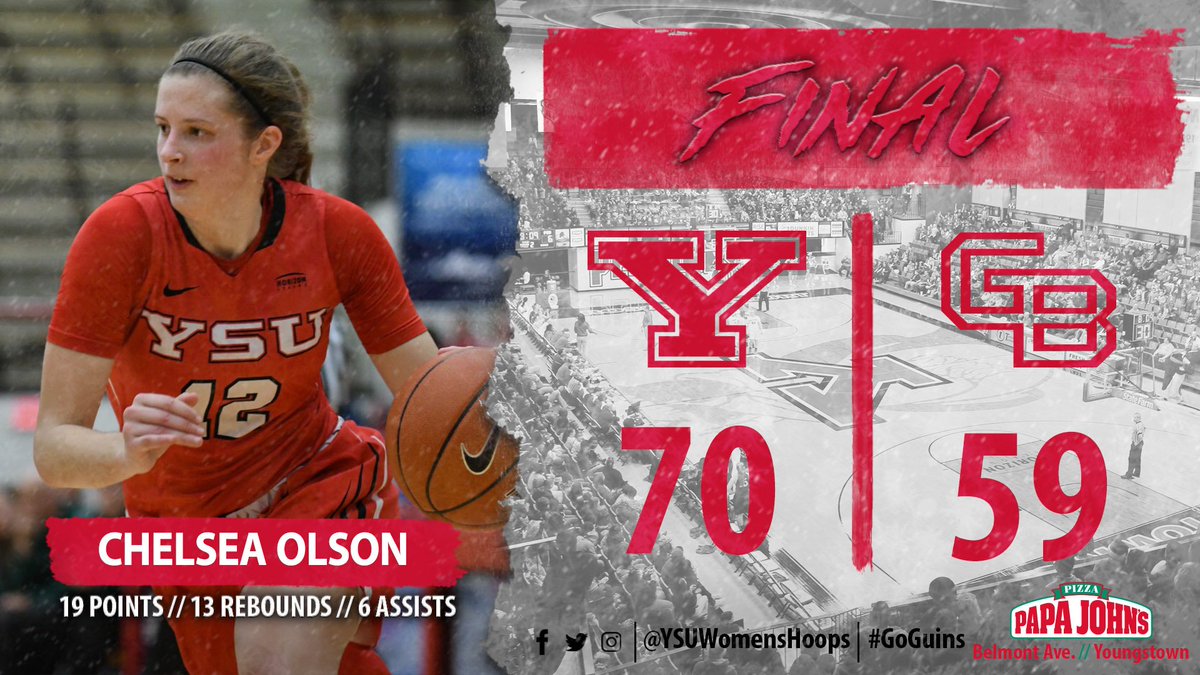 YSUWomensHoops's tweet photo. PENGUINS WIN!!!
Olson and Cash had 19, and we're now second by ourselves in the #HLWBB standings!
THANK YOU for being LOUD tonight, #Youngstown!
#GoGuinsπ§ | #YandProud https://t.co/D7pfomSBRR
