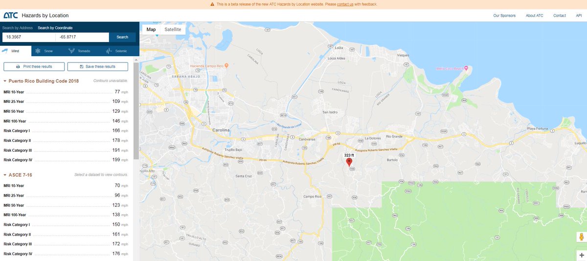 Stuart_Adams's tweet photo. 2018 Puerto Rico Building Code Special Wind Region is now integrated into @ATCouncilorg Hazards by Location Tool. Collaboration w/ @FEMA #OGPe #PRPB @Cor3pr @PresidenteCIAPR @CAAPPR & others. Topographic wind speed-up is included in design wind speeds. Ex: https://t.co/KcTOrnnxYQ https://t.co/OhzM72omEY