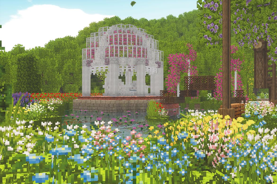Mecchan マイクラブロガー Muse Syu 作ってたお庭これか S ﾉ ﾉ ピンク色が春らしくてよいね Twitter