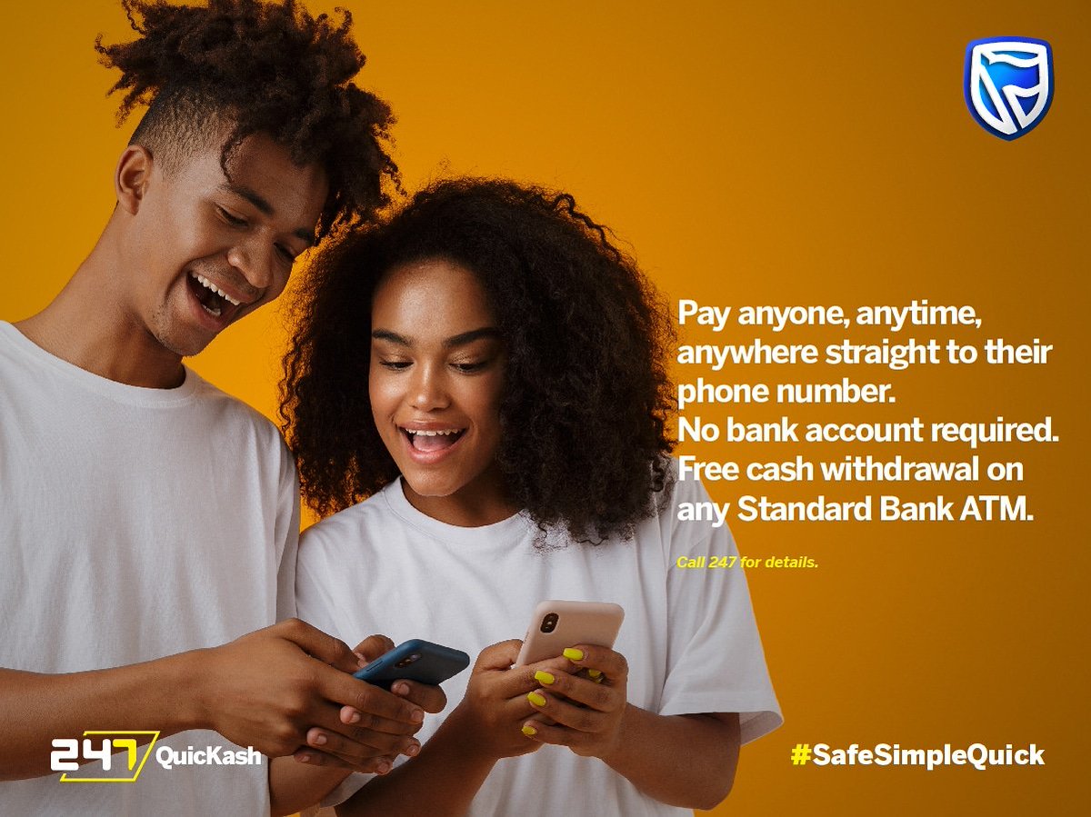 StandardBankMW's tweet photo. Send money to anyone, wherever you are using our #QuickCash platform. All you need is the receiver's phone number and they will be able to withdraw the money from any of our ATMs countrywide. Call us on 247 for more information. #SafeSimpleQuick https://t.co/4AlM8BHAB9