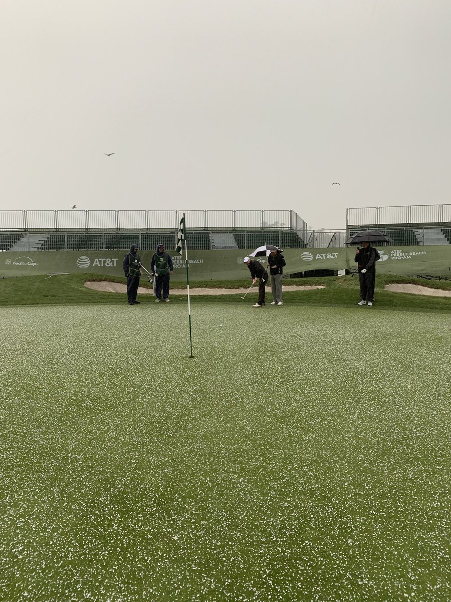 Marc_Bracken's tweet photo. Great day golfing with @RyanHunterReay and Bruce and Ben #notontwitter @PebbleBeachGolf ... except for hail on 17 #racingforcancer https://t.co/q72bchHVuz