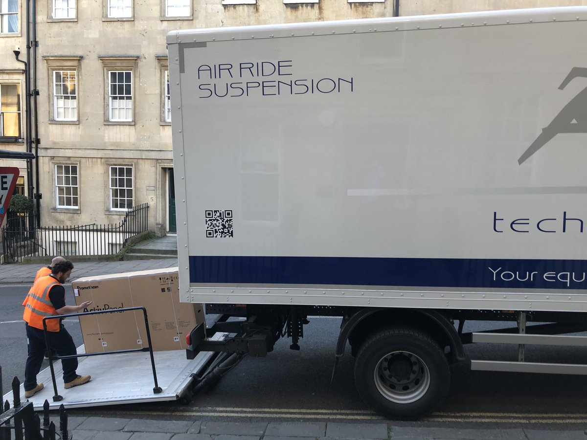 A delivery arriving ready for our school half term installations, apologies to our neighbours for the size of the lorry, they were as quick as possible #halfterminstall #avinstall #interactivescreens #schoolsICT #bath