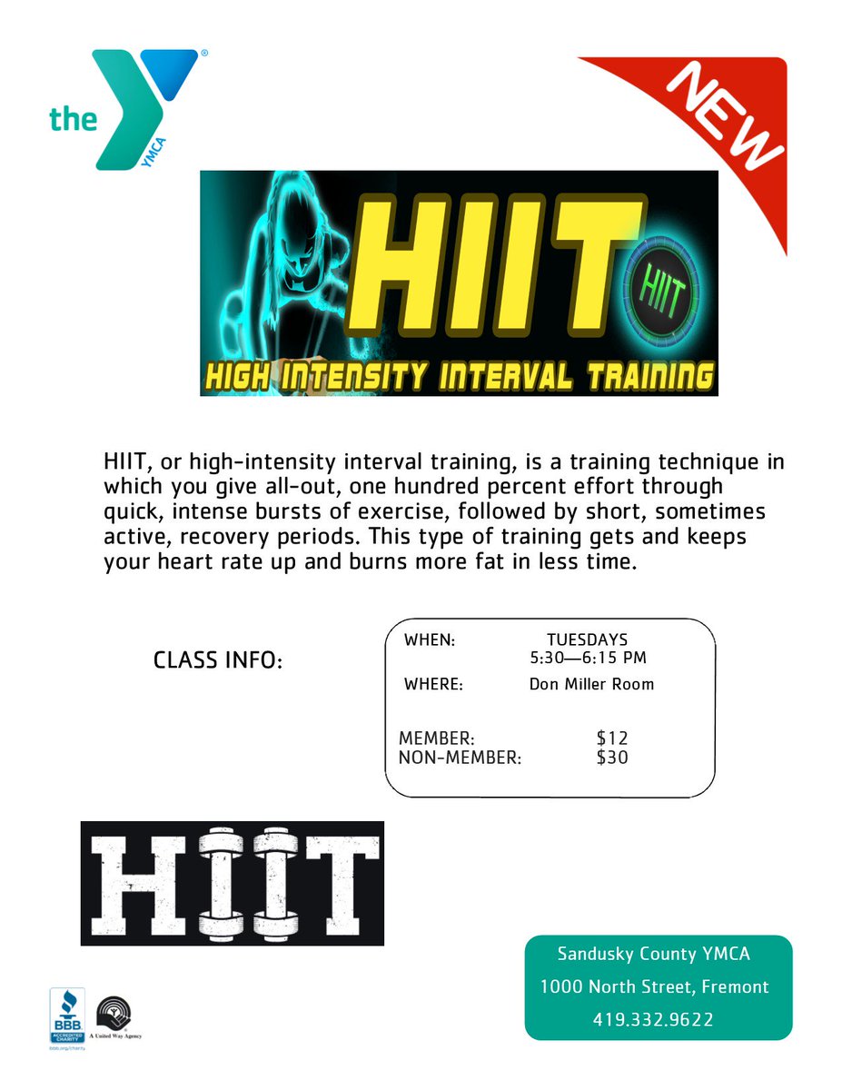 p_ymca's tweet photo. Here comes HIIT (High Intensity Interval Training)!! HIIT class is returning for the Winter 2 Session (2/25-4/6) Tuesday nights from 5:30-6:15pm.

#HIIT #ComingSoon #NewClass #FremontYMCA #FremontY #FrYFitness #FrYWellness #ForABetterYou https://t.co/a07VsUflYs