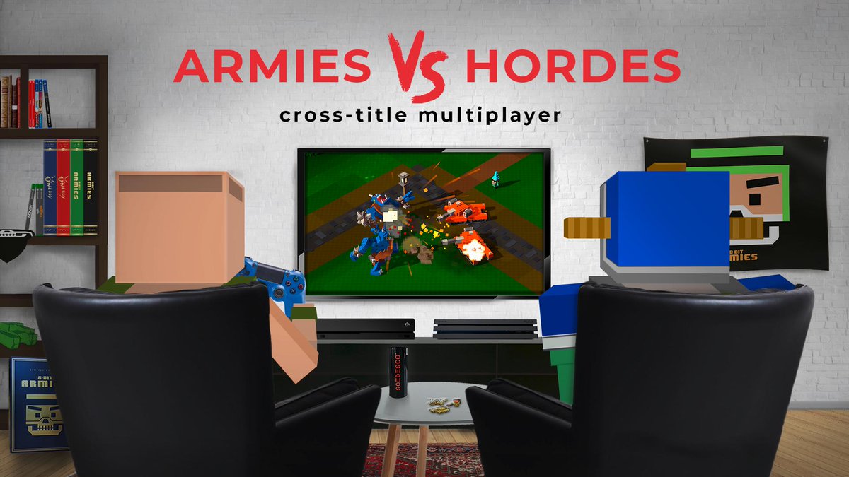 SOEDESCO's tweet photo. Playing some #8BitArmies vs. #8BitHordes in cross-title multiplayer today! #8BitInvaders joins the carnage on February 26th ;) How's your weekend? #RTS #strategy #gaming #PS4 #XboxOne https://t.co/cK7tOF0EAq