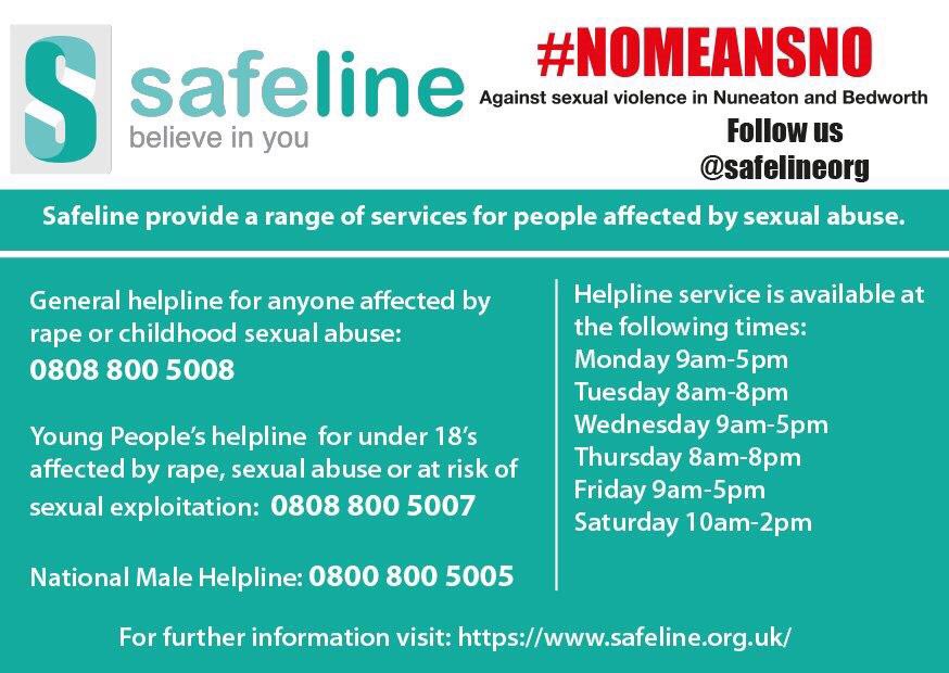 WarwickshireCGL's tweet image. CGLWarwickshire supports #Safeline #NoMeansNo